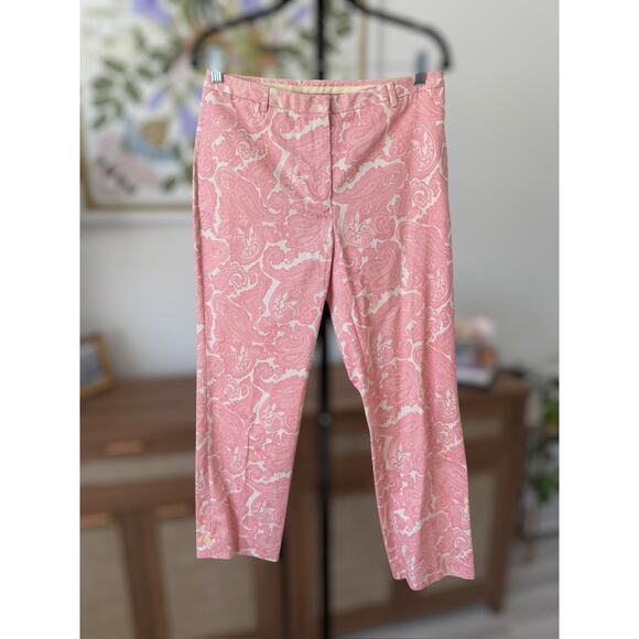 J Crew Women's Pink Paisley Favorite Fit Mid Rise Cotton Crop Ankle Pants Size 6 - Picture 8 of 10